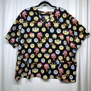 White Cross Christmas Emoji Cotton Scrub Top Short Sleeve Size 3XL